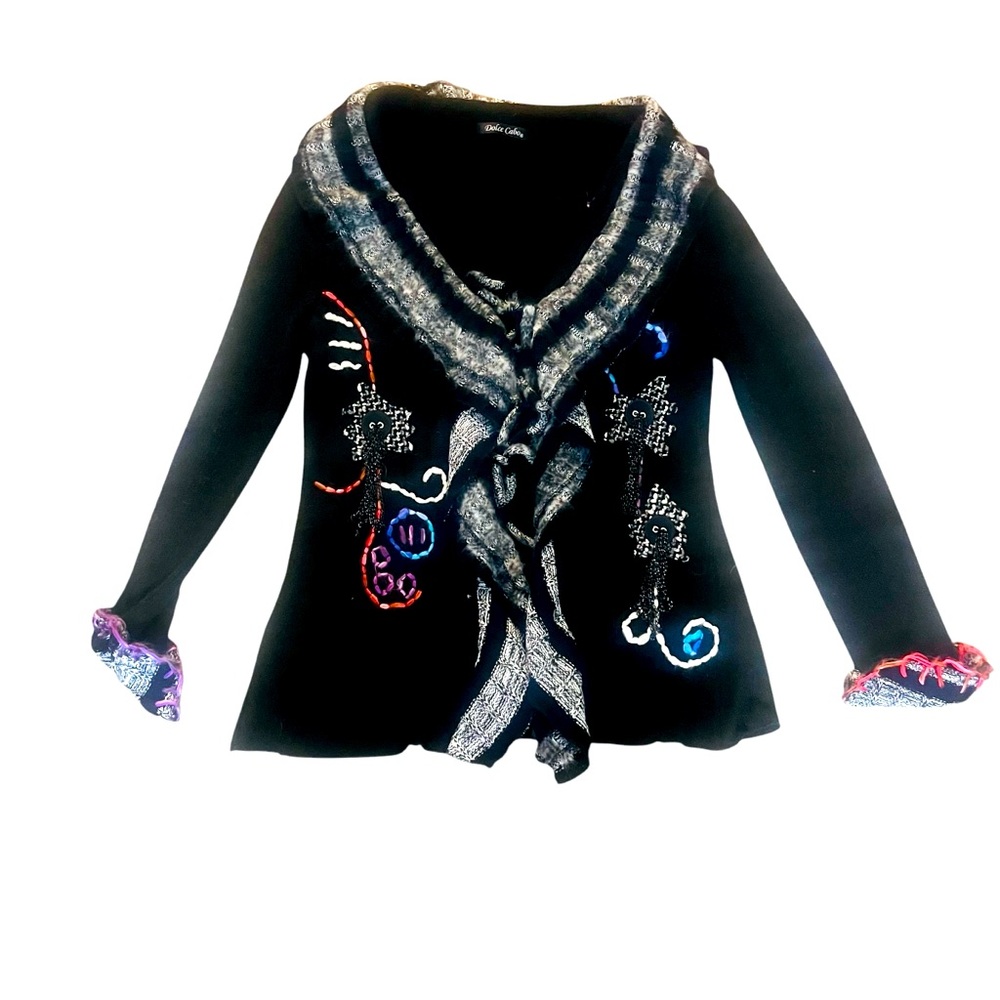 Dolce Cabo Mixed Media Knit Cardigan | Art in Conflict | Artistic Soul Dark Boho
